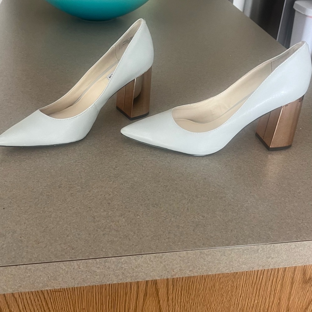 Elegant White Block Heel Pumps